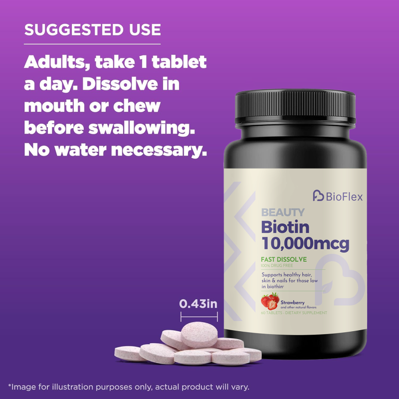Biotin Tablets Manufacturer - BioFlex Custom Strawberry Flavored Natural 60 Tables 10000mcg
