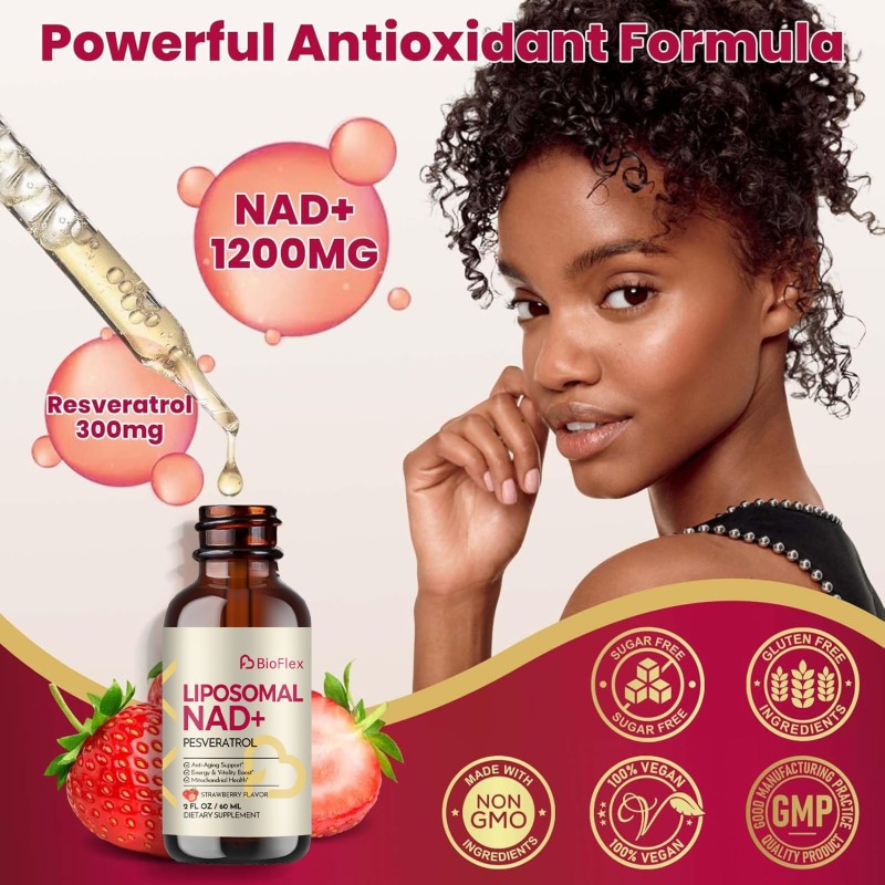 NAD Drops Manufacturer - BioFlex OEM Private Label Strawberry Flavor Liposomal NAD Energy Boost