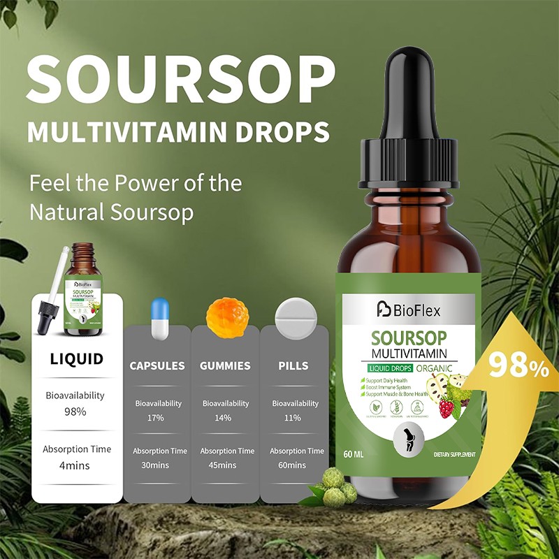 Antioxidant Drops Manufacturer - Natural 100% Organic Pure Soursop Extract with Vitamin B6 C D3