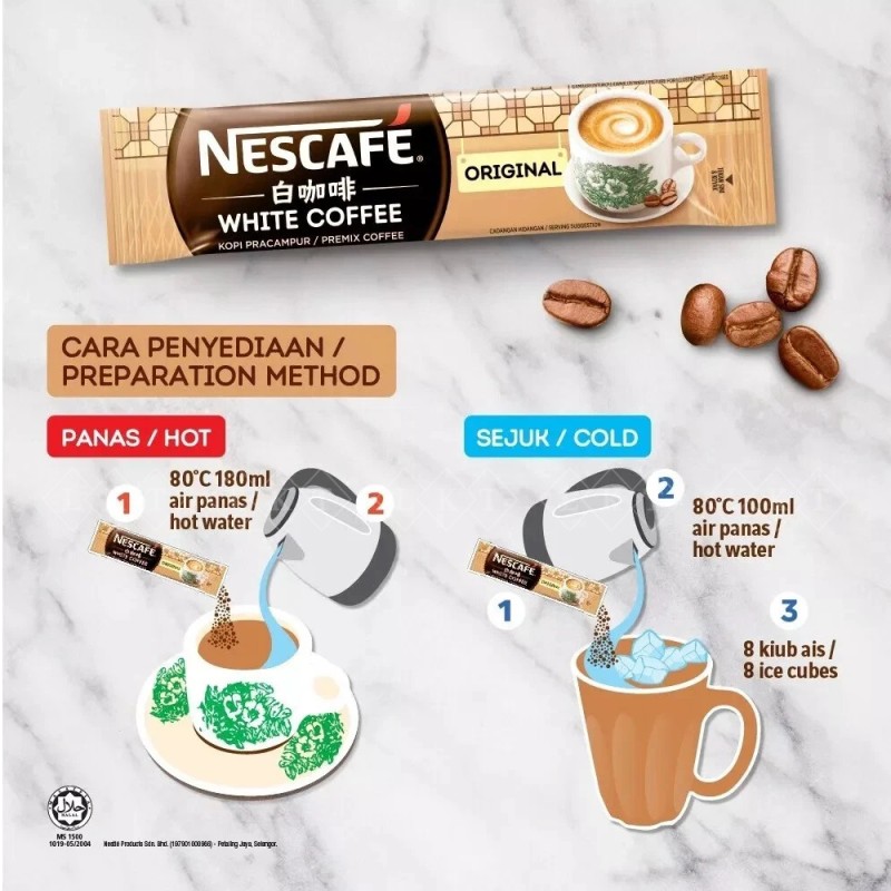 Instant Coffee Manufacturer - Nescafe White Sachets 33G 15'S Nestle Halal Malaysia Beverage