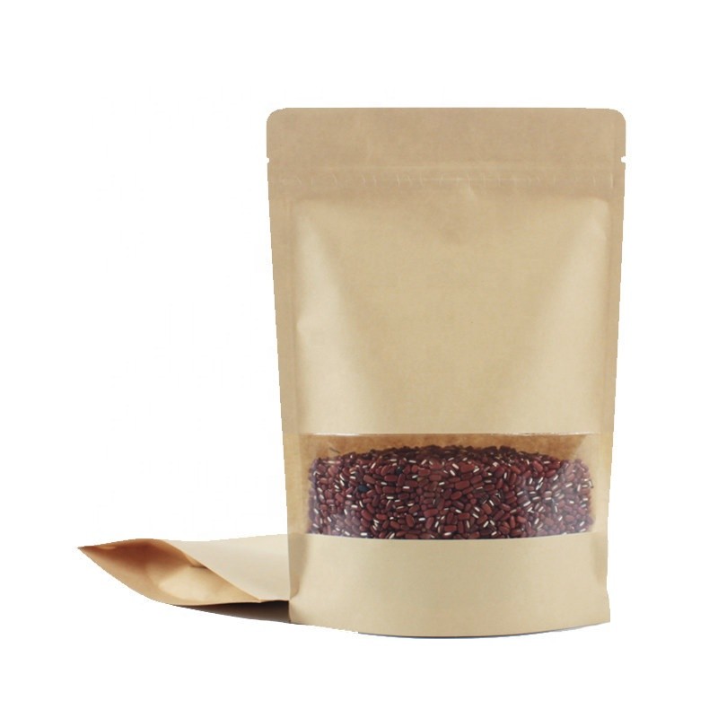 WK01 Hot Sale Custom Printed Ziplock Stand up Pouch Biodegradable Bags Kraft Paper Bag Window Design