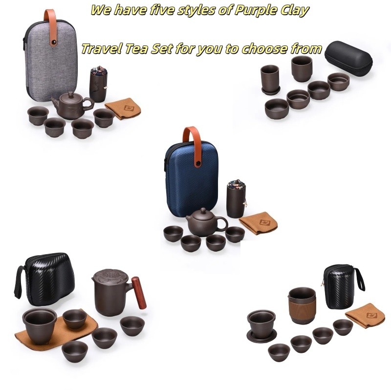 PS01 Purple Clay Kung Fu Travel Terracotta Pottery Tea Set One Pot Four Cups Teapot Tea Cup Set