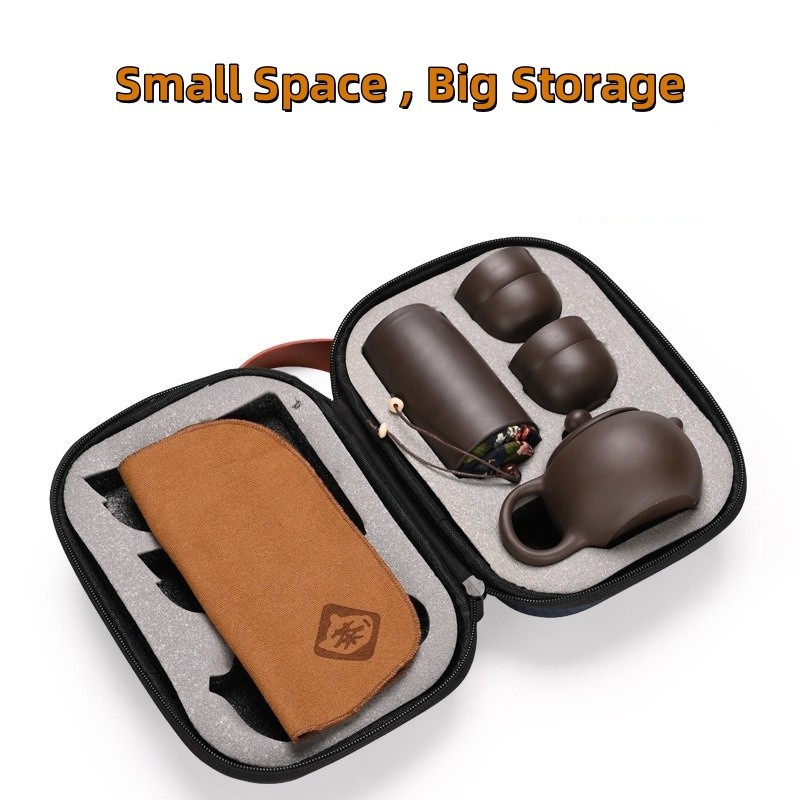 PS01 Purple Clay Kung Fu Travel Terracotta Pottery Tea Set One Pot Four Cups Teapot Tea Cup Set