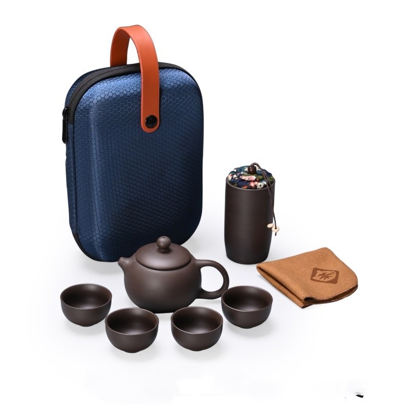 PS01 Purple Clay Kung Fu Travel Terracotta Pottery Tea Set One Pot Four Cups Teapot Tea Cup Set