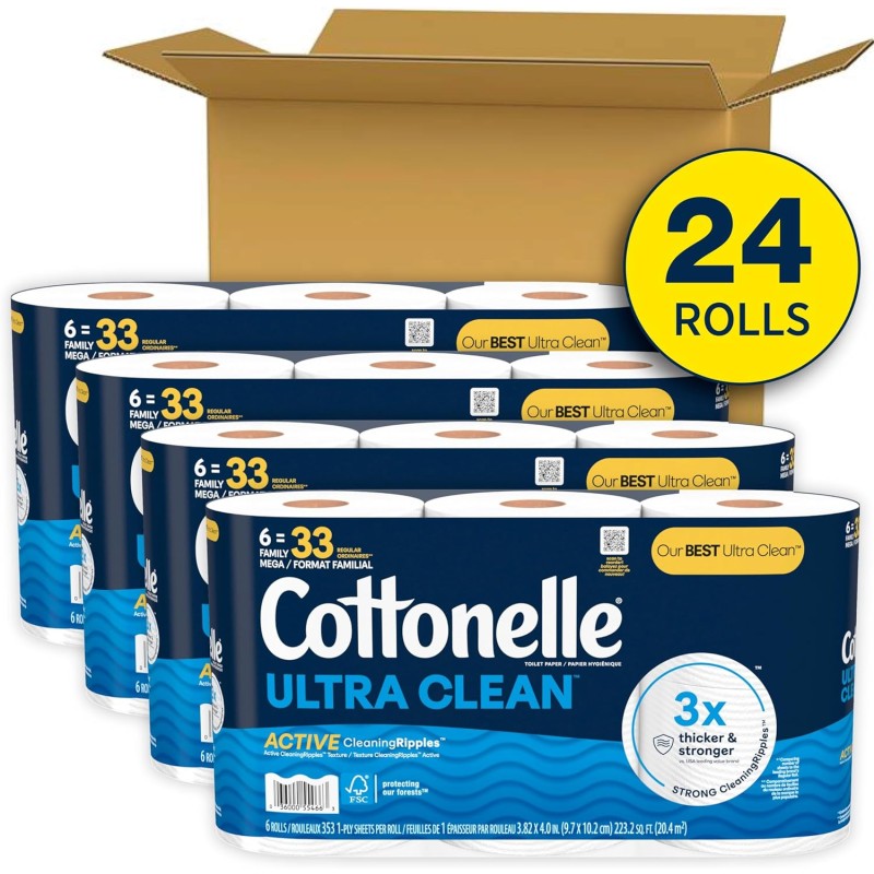 Toilet Paper Manufacturer - Cottonelle Ultra Clean 24 Family Mega Rolls 132 Regular Rolls 4 Pack