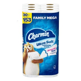 Toilet Paper Manufacturer - Charmin Ultra Soft 30 Family Mega Rolls 153 Regular Rolls Bulk