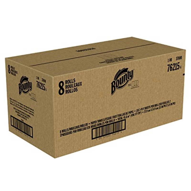 Paper Towels Manufacturer - Bounty 2-Ply White 8 Family Rolls 20 Regular Rolls Wholesale