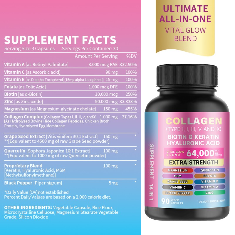 Biotin Collagen Capsules Supplier - 14 in 1 Skin Hair