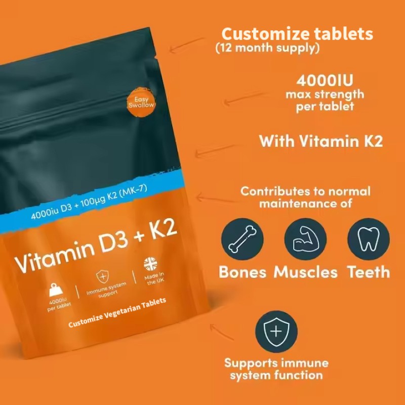 Vitamin D3 K2 Tablets Factory - Vegan 4000 IU Easy Swallow