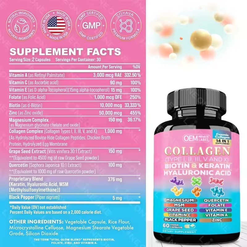 Collagen Capsules Supplier - OEM Biotin Keratin Hyaluronic Acid