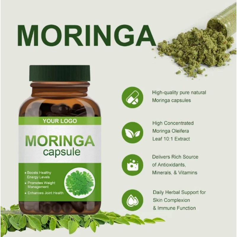 Private Label Wholesale Moringa Leaf Capsules Antioxidant Immune System Support for Digestive Health Skin Hair Joint Health
