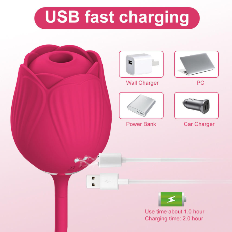 Hot Selling 2-in-1 Rose Sex Toy Silicone Oral Suction Vibrator Rose Clitoral Licking & 10-Speed Thrusting for Women and Couples