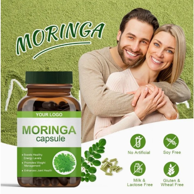 Private Label Wholesale Moringa Leaf Capsules Antioxidant Immune System Support for Digestive Health Skin Hair Joint Health