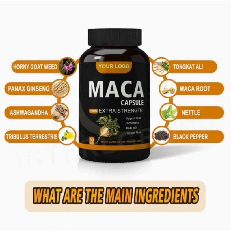 Maca Capsules Red Yellow and Black Maca Root Blend Men's Booster Adults Performance
