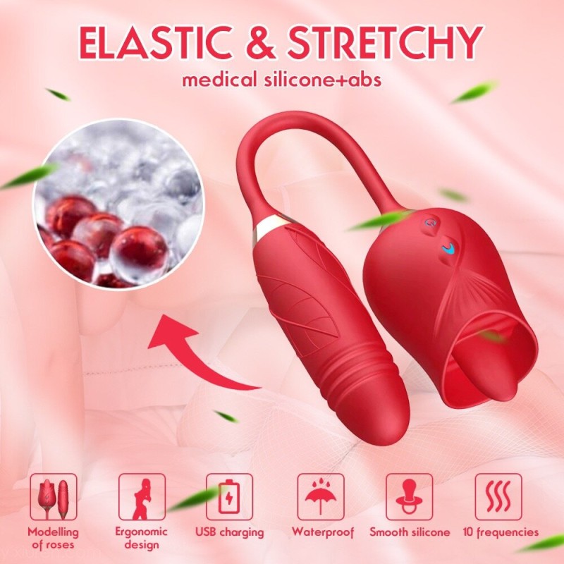 2 In1 Rose Sex Toy Stimulator Adult Toys Clitoral Tongue Licking G Spot Vibrators Thrusting Dildo Vibrator for Women