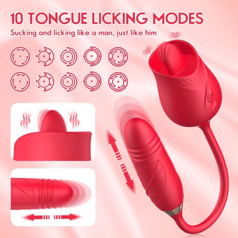 2 In1 Rose Sex Toy Stimulator Adult Toys Clitoral Tongue Licking G Spot Vibrators Thrusting Dildo Vibrator for Women
