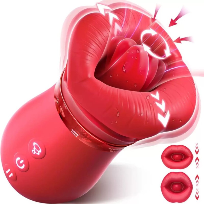 Red Lip Rose Vibrator with Sucking Tongue Licking Feature New Big Mouth Sex Product Device