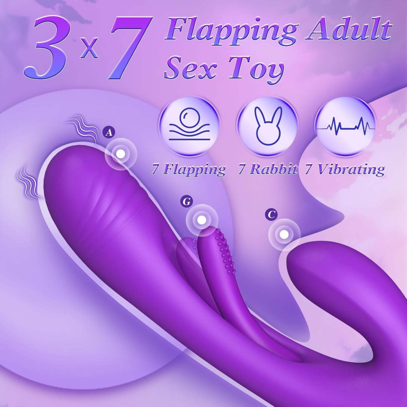 3 in 1 G Spot Vibrator with 7 Flapping & Rabbit Patterns, 7 Vibrating Female Sex Toy, Clitoral Nipple Stimulation Couple Sex Toy
