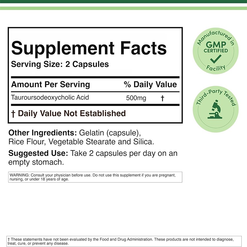 TUDCA Capsules Supplier - 500mg Tauroursodeoxycholic Acid