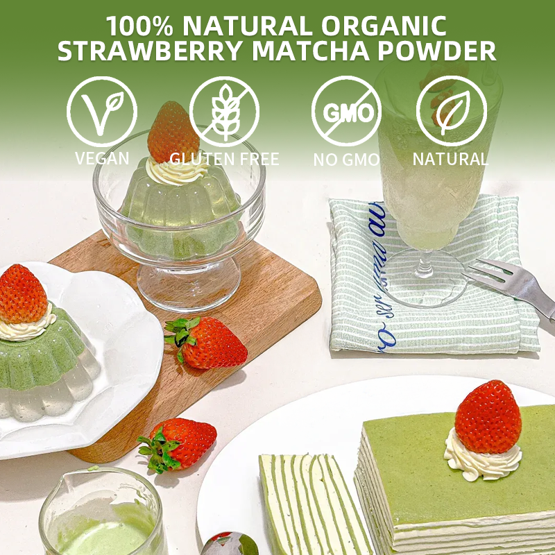 OEM Private Label Organic Strawberry Matcha Tea Healthy Beverages Packings-Sachet Free Sample Matcha Powder Strawberry