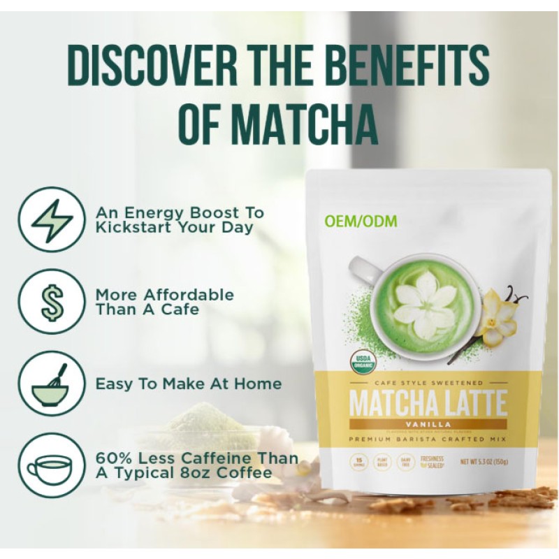 Private Label Organic Matcha Vanilla Green Tea Powder Bulk Packaged Vanilla Matcha Powder Organic