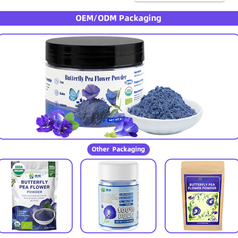 Private Label OEM/ODM 700 Mesh Pure Water Soluble Organic Butterfly Pea Flower Powder Factory Supply Blue Matcha Powder
