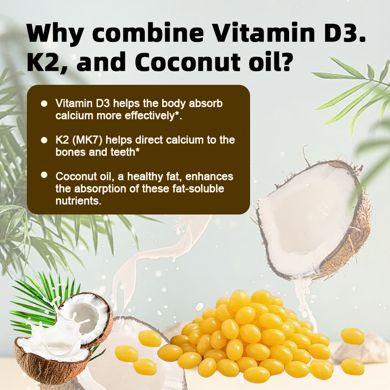 Vitamin D3 K2 Softgels Factory - MK7 Coconut Oil Bone Heart