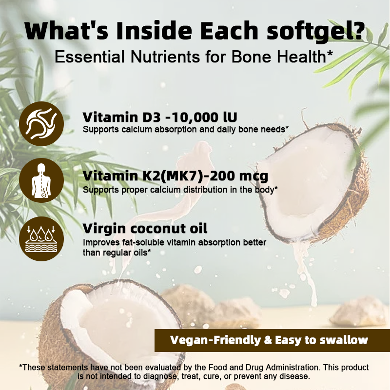 Vitamin D3 K2 Softgels Factory - MK7 Coconut Oil Bone Heart