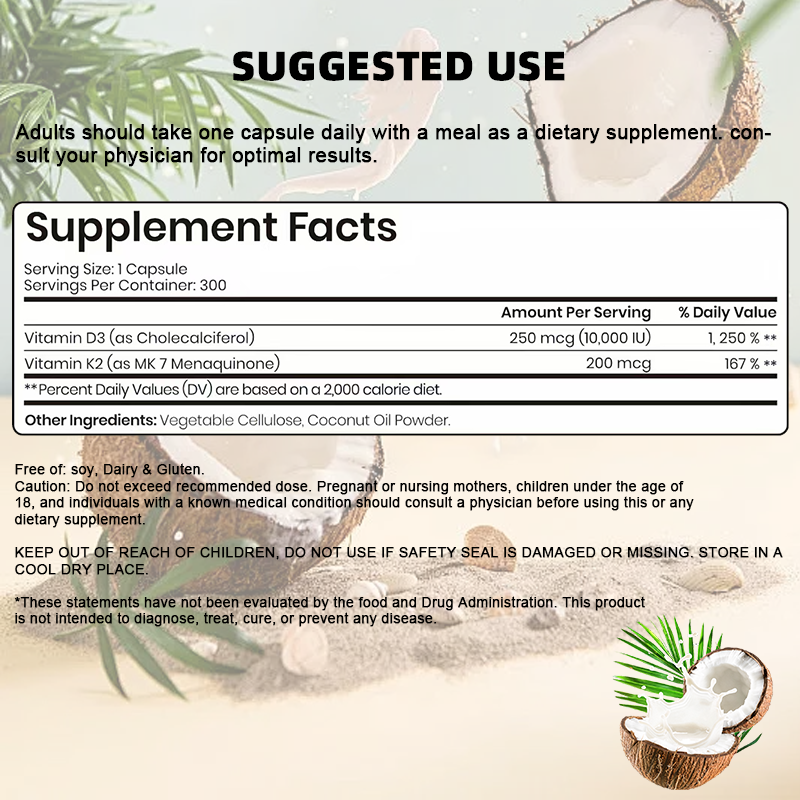 Vitamin D3 K2 Softgels Factory - MK7 Coconut Oil Bone Heart