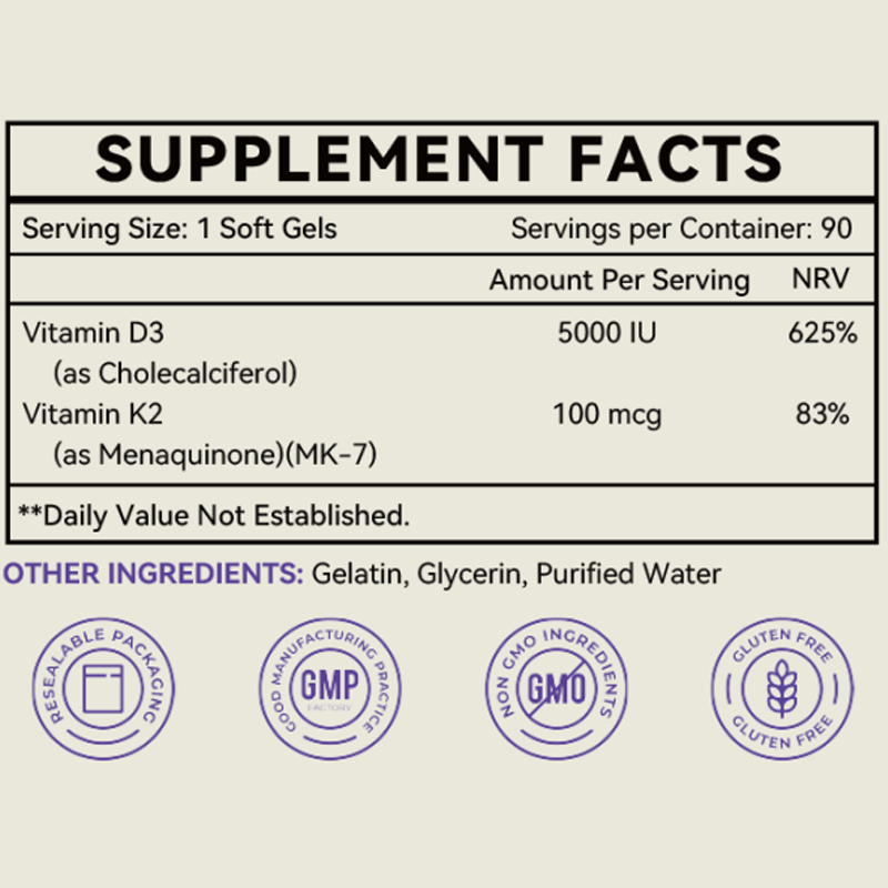 Vitamin D3 K2 Softgels Factory - OEM Immune Boost Supplement