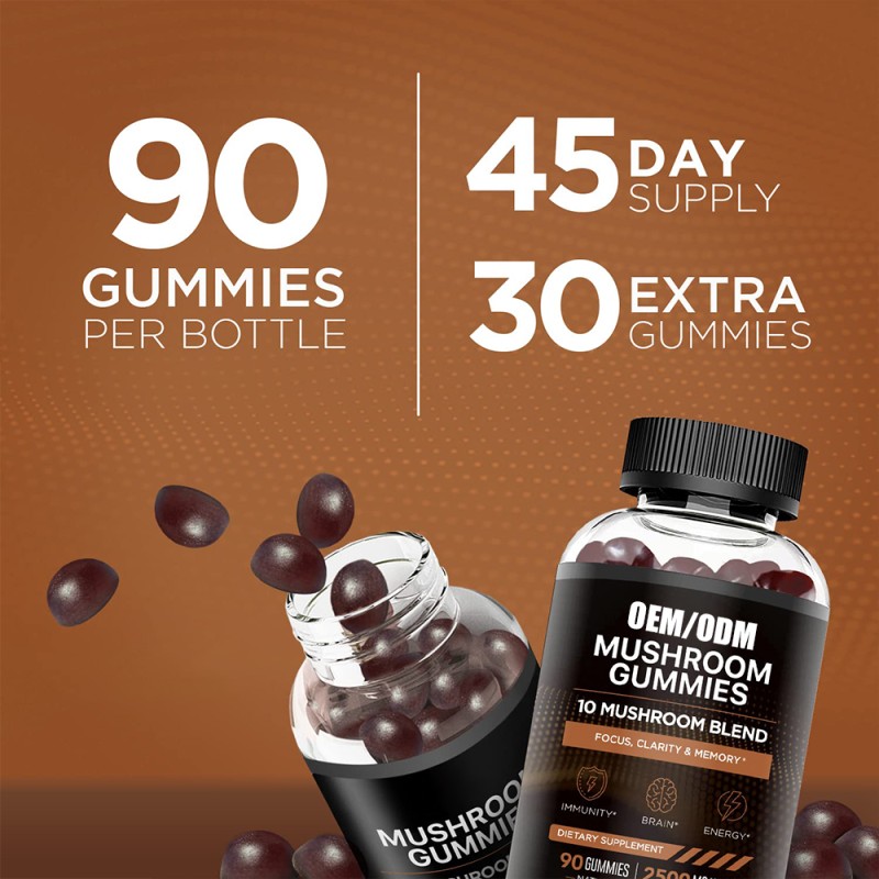 Mushroom Gummies Manufacturer - 2500mg 10-Blend Immune Brain