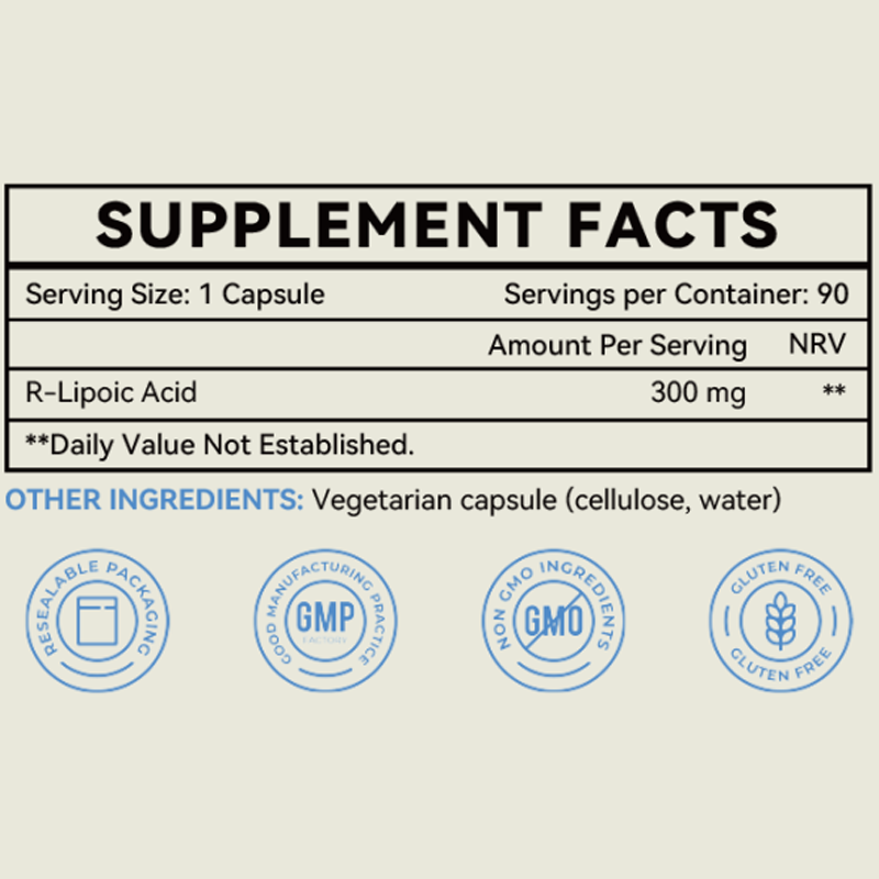 Alpha Lipoic Acid Capsules Supplier - OEM 300mg R-ALA Supplement