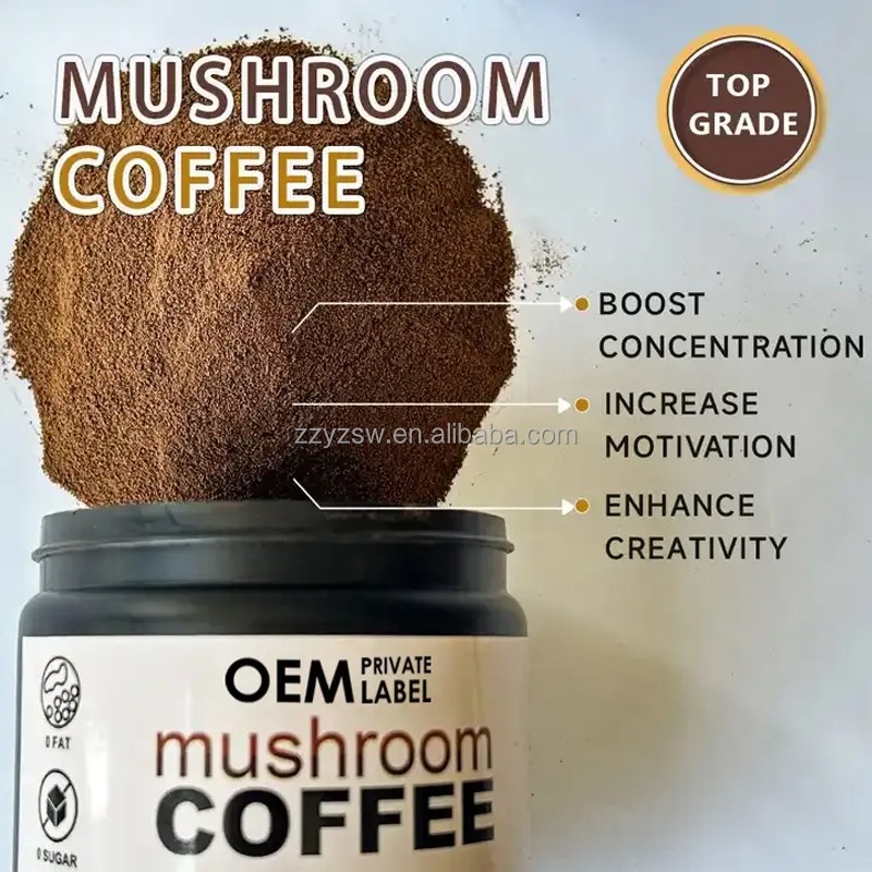OEM Organic 10+ Mushroom Blend Immunity Coffee Powder Lion's Mane Arabica Bean Brain Focus Memory Beauty Safe for Pregnant Women