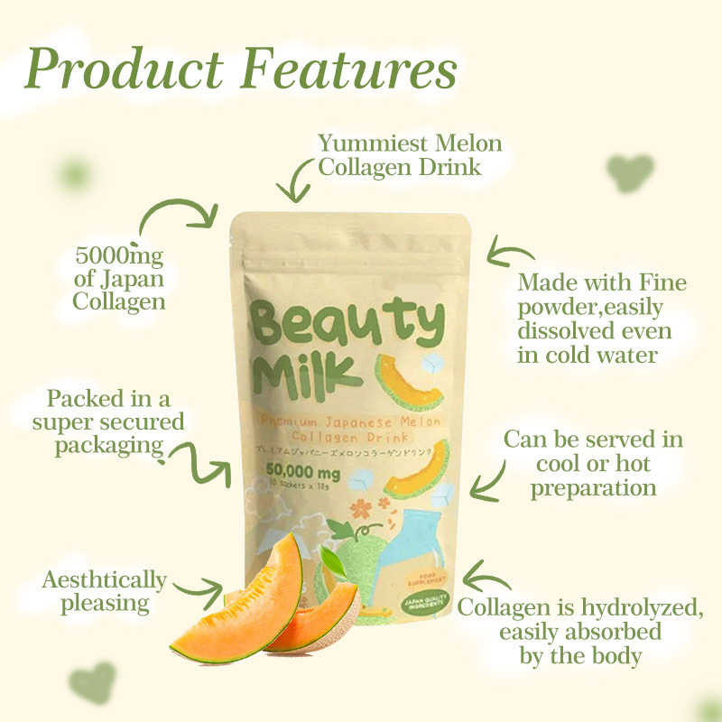 TikTok Hot Stock Premium Skin Whitening Beauty Face Strawberry Melon Beauty Milk Collagen Peptides Powder Drink Supplement