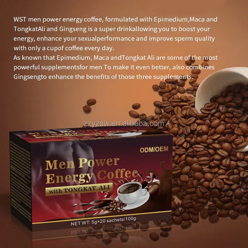 Instant Maca Coffee for Man Tongkat Ali Mix Ginseng Root Extract Herbal Supplements Energy Strength Power Private Label