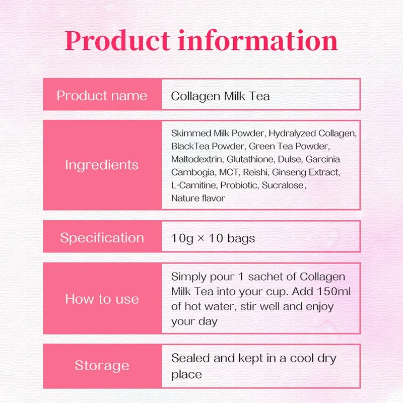 Women's Instant Protein Powder Collagen Milk Tea Supplement Skin Glow Whitening and Detox Not for Pregnant Women