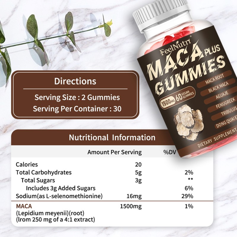 OEM ODM Organic Maca Gummies for Energy Boost Vegan Maca Root Gummies Creatine Gummies 5000mg