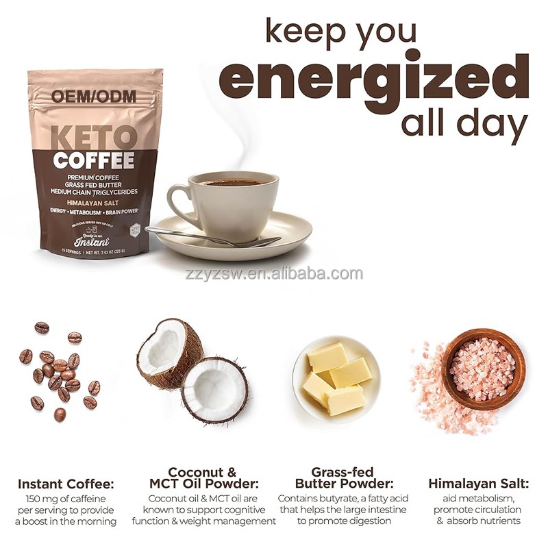 Herbal Keto Coffee Soluble Powder Healthy Meal Replacement Weight-Loss Drink Medicinal Mushroom Extract Sweetened Instant Coffee