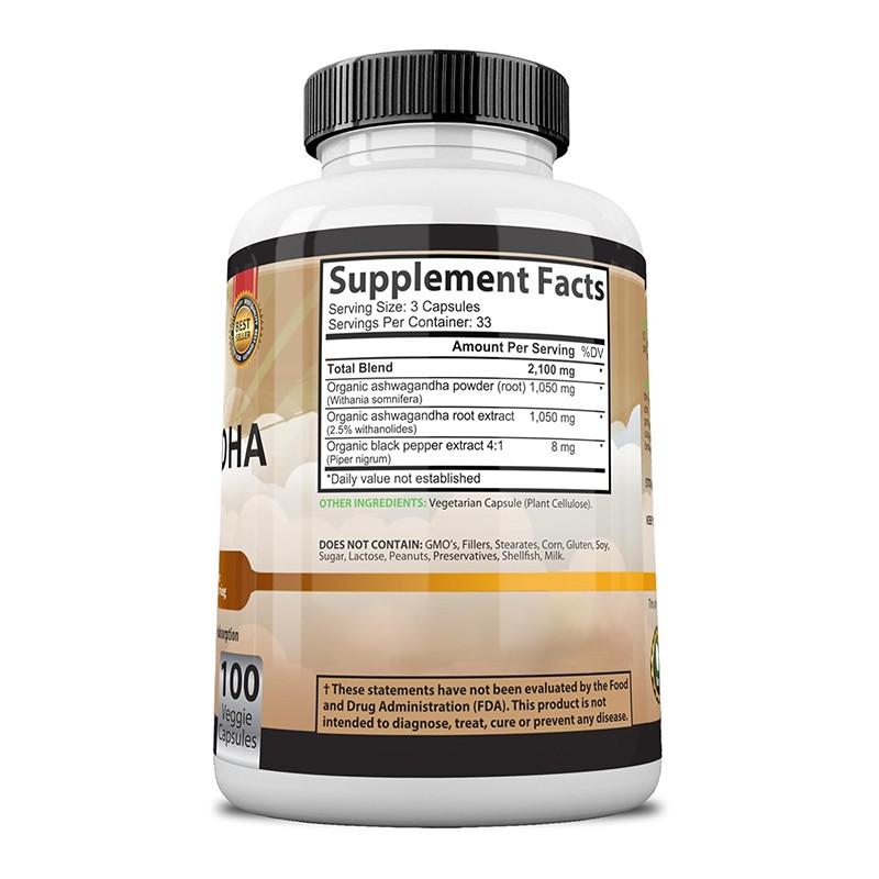 Factory Customization Herbal Dietary Supplements 2,100 mg KSM 66 Organic Ashwagandha Capsules Stress for Relief Mood Enhancer