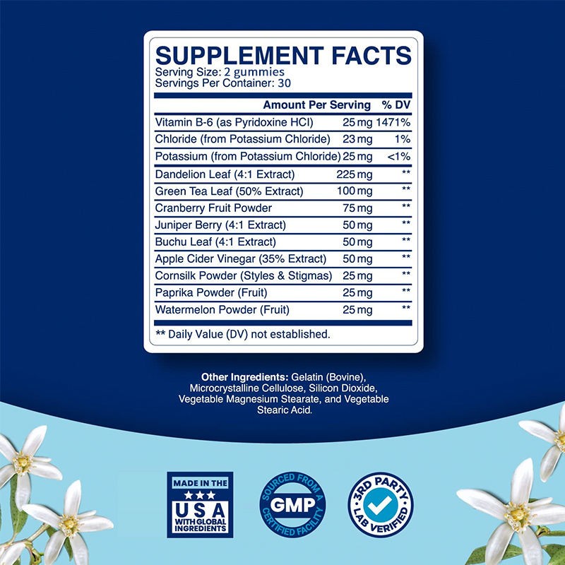 Private Label Water Away Gummy Supplement Diuretic Pills Vitamin Infused Beauty Product for Kidney Cleanse Water Balance for