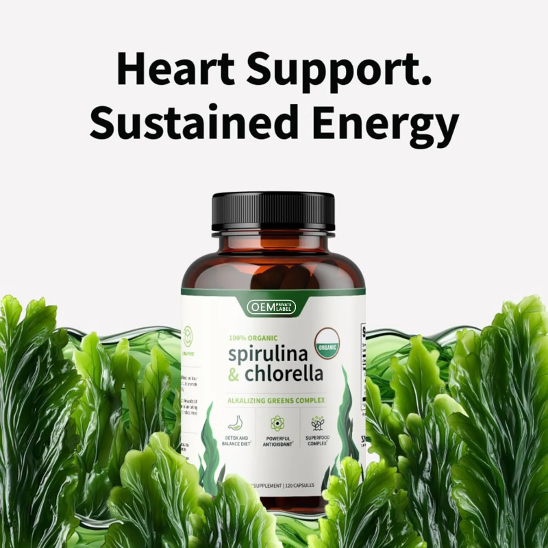 oem capsules Private Label Organic Chlorella & Spirulina Capsules Digestive Health Supplements for Adults Customizable capsule supplements