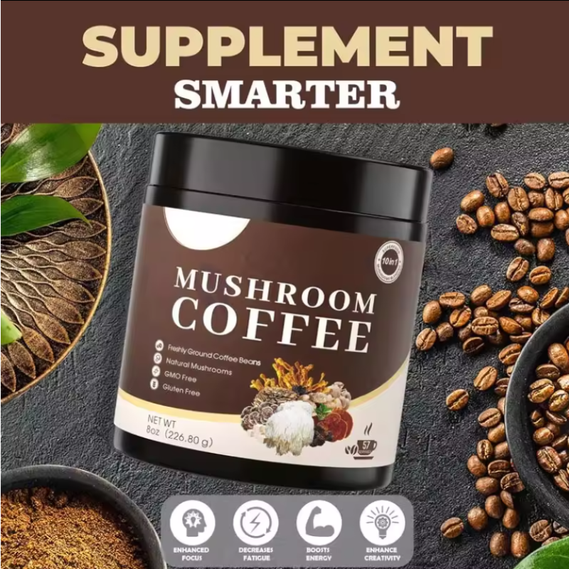 OEM Organic 10+ Mushroom Blend Immunity Coffee Powder Lion's Mane Arabica Bean Brain Focus Memory Beauty Safe for Pregnant Women