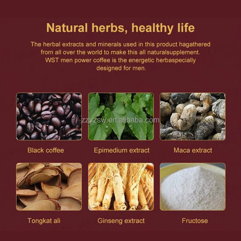 Herbs Supplement X Power Boost Coffee Maca Instant Black Coffee Tongkat Ali Ginseng Maca Energy Coffee for Man