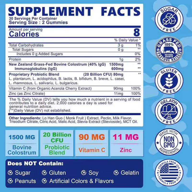 Adult Colostrum Gummies Supplier - OEM Custom Gut Beauty Protein Immunoglobulin