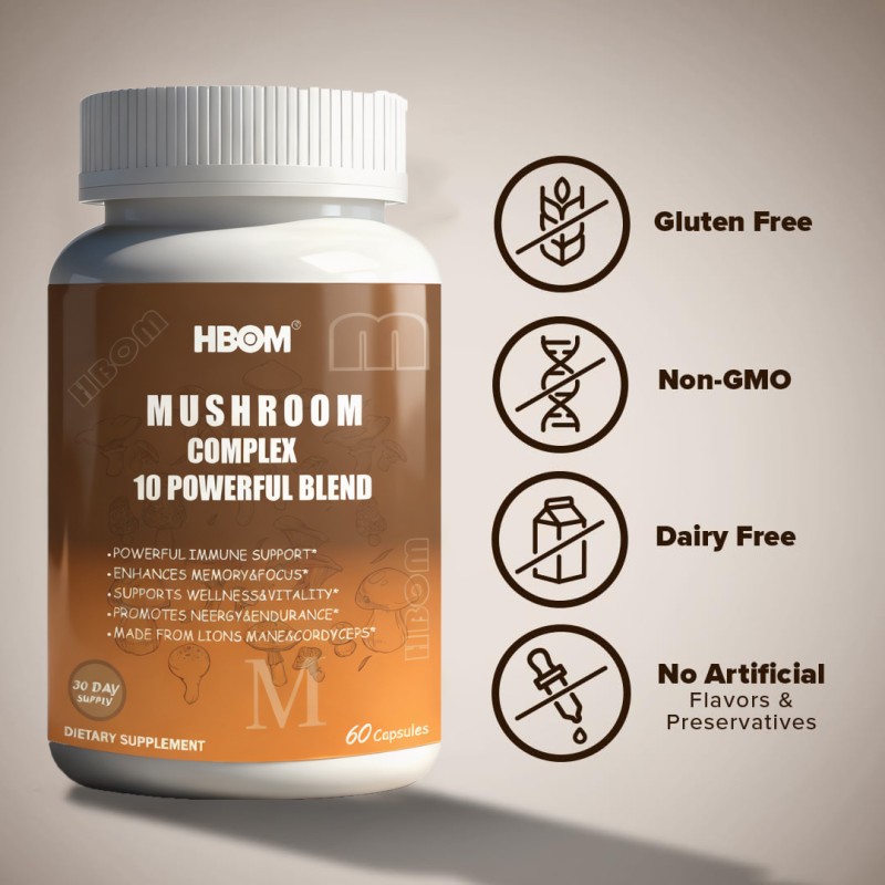 Mushroom Complex Capsules Manufacturer - OEM Private Label Lions Mane Ashwagandha