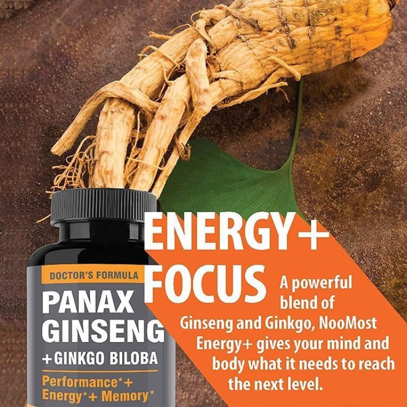 Amazon Hot Selling in Stock Korean Red Panax Ginseng + Ginkgo Biloba Ginseng Root Extract Powder Ginseng Herbal Capsules