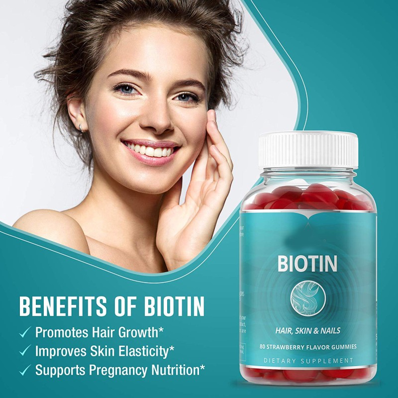 Biotin Hair Skin Nail Gummies Strawberry Flavor Gummies Sugar Free Manufacturer Wholesale