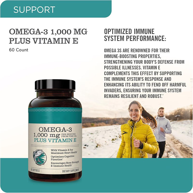 Alaskan Fish Oil Omega 3 2000mg Softgels with Vitamin E DHA EPA for Adult & Teenagers' Heart Brain Joint Health