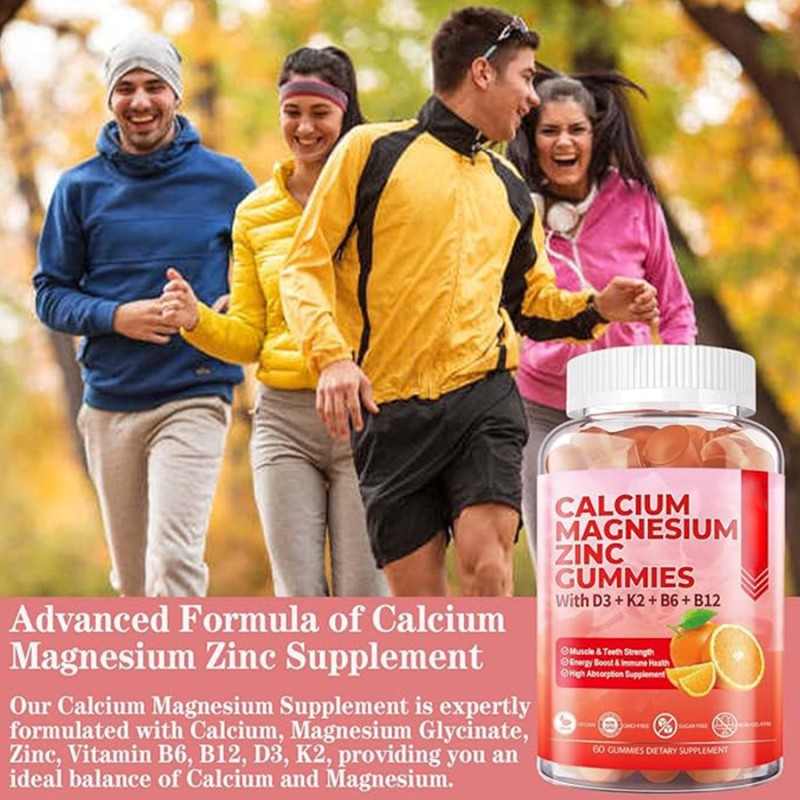 Sugar Free Supplement Gummies Good Quality With Zinc,Calcium and Magnesium Herbal Supplements Vitamin D3 & B12 for Women and Men