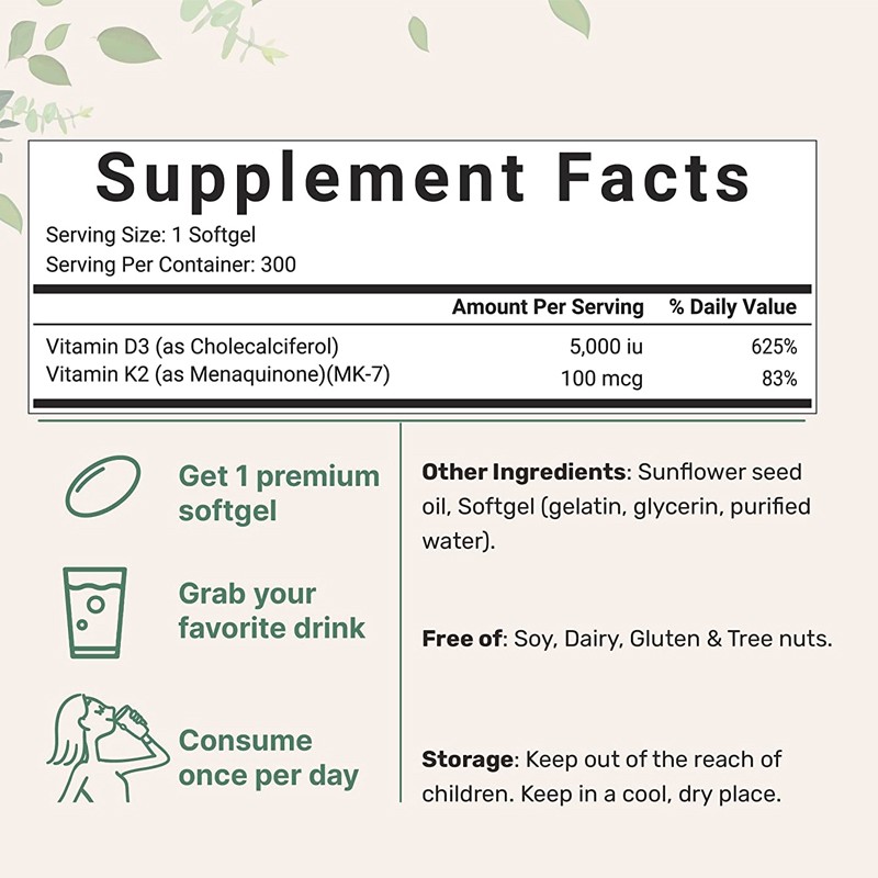 High Quantity 5000iu Vitamin D3 Capsules Softgel Organic Liposomal Vegan Vitamin D3 K2 Softgels for Support Immune Bone